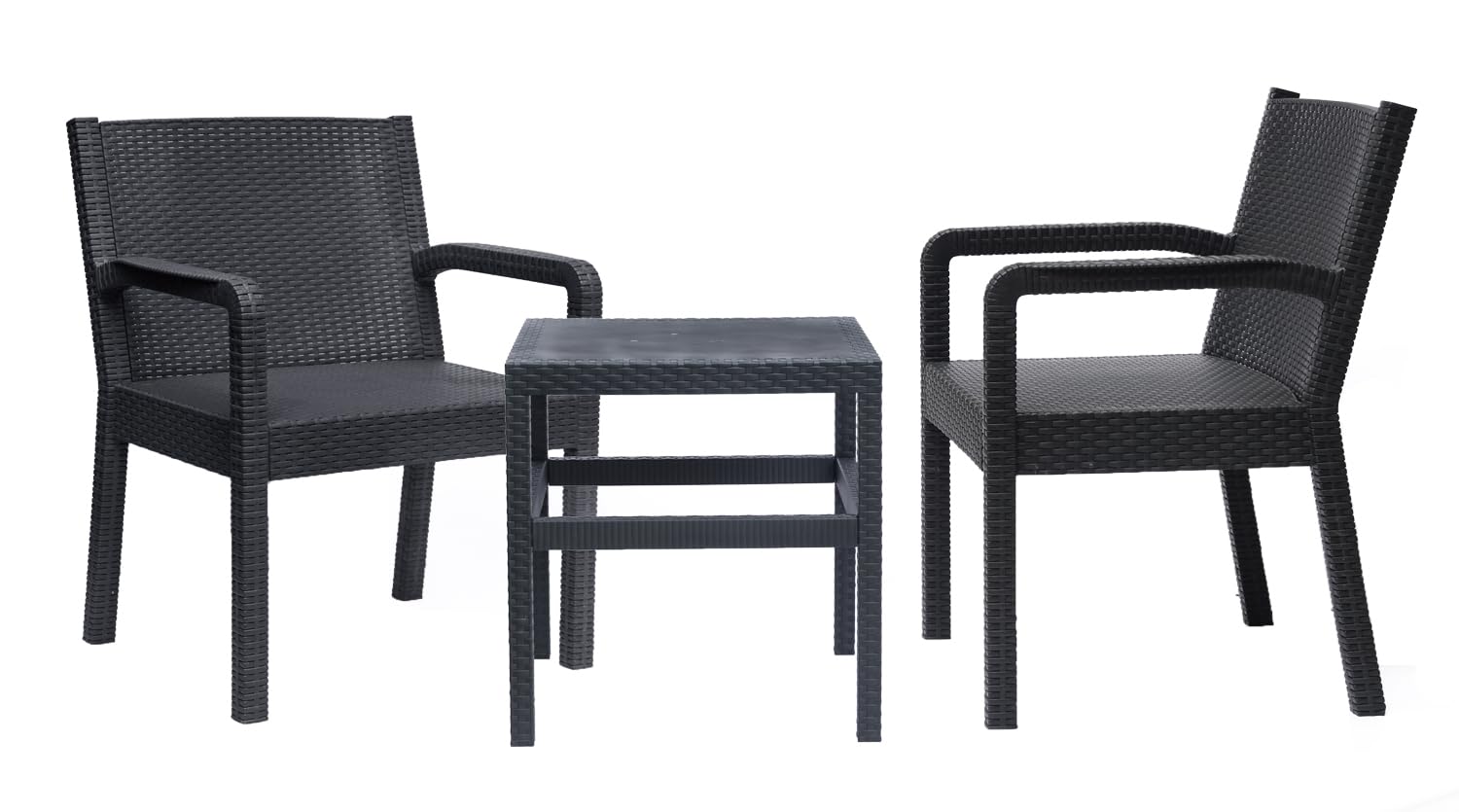 DEPOS デポス ラタン調 ベッロ ガーデンチェア3点セット グラファイト ブラック 雨ざらし 屋外