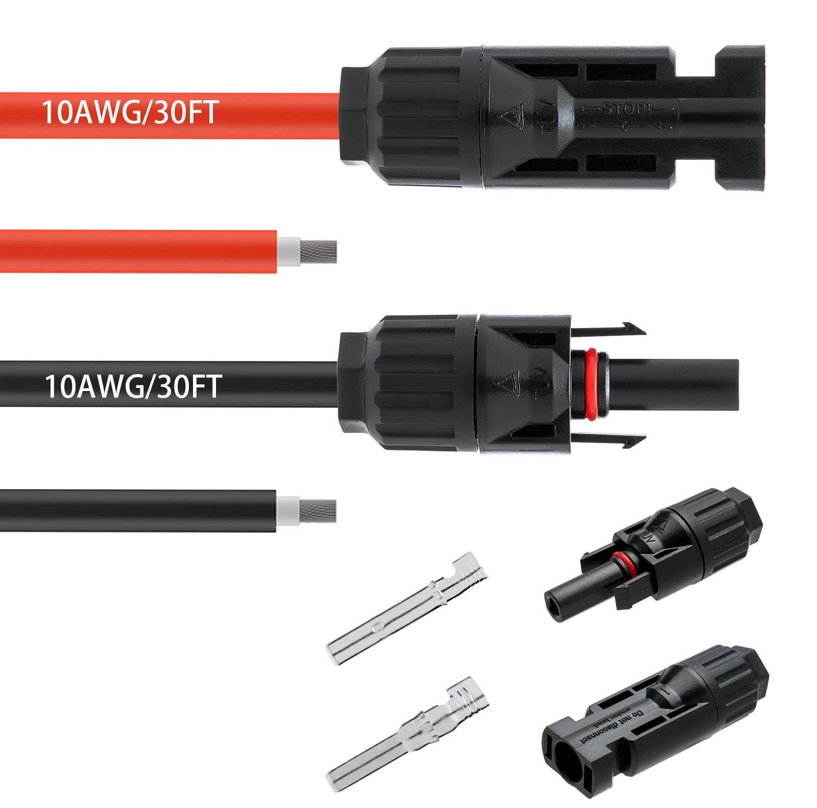 MC4 Solarkabel, 10 AWG, Solar-Verlängerungskabel, 9 m, mit Buchse und Stecker, 10 Gauge (6 mm²) Solarmodul-Verlängerungskabel