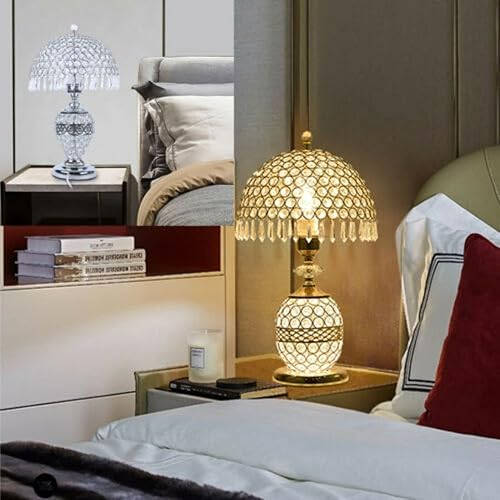 Miniatura 2 de Cbhfmljd Lámpara de mesa de cristal de sirena dorada interruptor de doble botón para lámpara de mesita de noche de cristal luz moderna para sala de