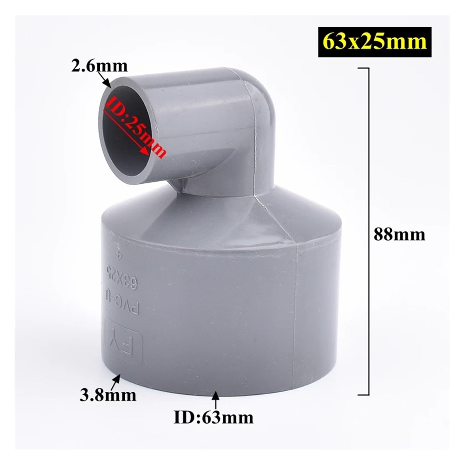 Raccord coudé réducteur en PVC Gris, 25 à 63 mm, Adaptateur for Tuyau d'arrosage de Jardin, Aquarium, raccords de réduction(63x25mm)