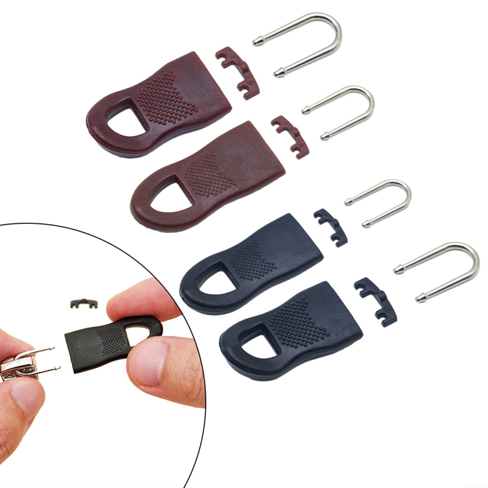 Reparación tirador de cremallera de metal 34 cm sin herramientas para reparación | Tirador de cremallera de repuesto, 3,4 x 1,4 cm, resistente, fácil de instalar (negro grande)