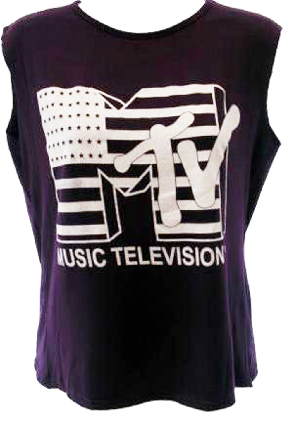 Women's Purple Mtv Music Television Print Sleeveless Crop Top Cropped T Shirt 8-14 (M/L 12-14, )