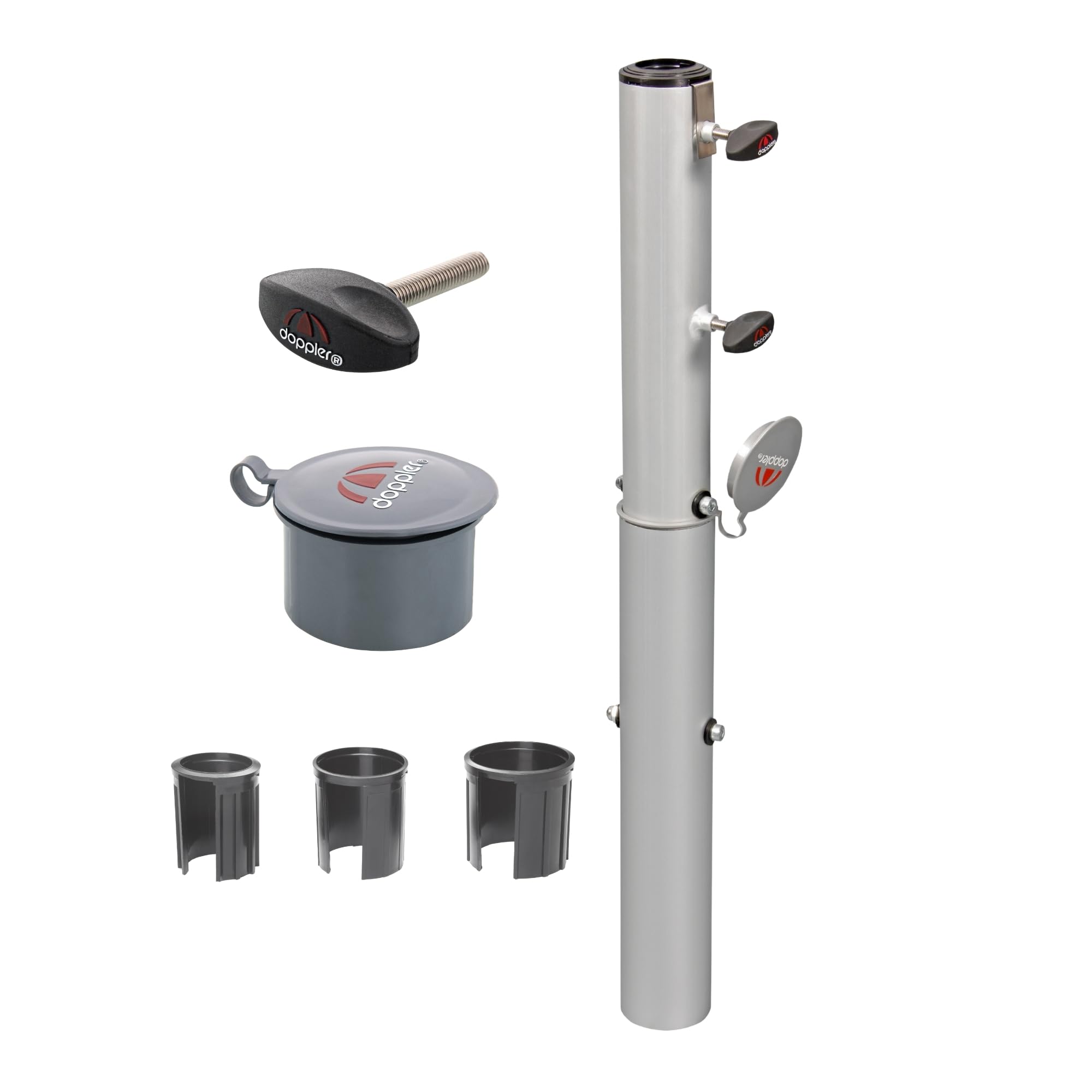 Doppler Bodenhülse Universal Bodenanker 72 cm – Aluminium, für Sonnenschirme 3,2–6,0 cm, mit abnehmbarem Aufsatzrohr, zum Eingießen in Beton