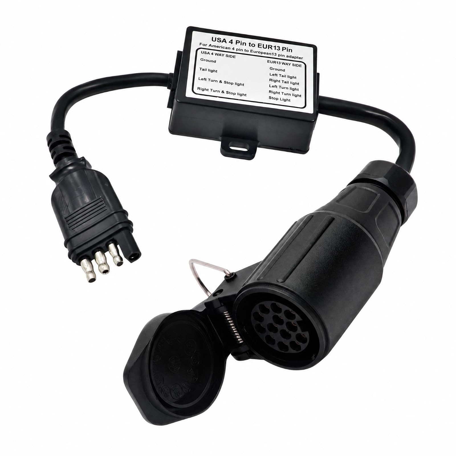 Anhängersteckdosenadapter 4 auf 13 Steckeradapter für Wohnwagen mit Kunststoffgehäuse Und Montagelasche für Anhängerkupplung Elektrik
