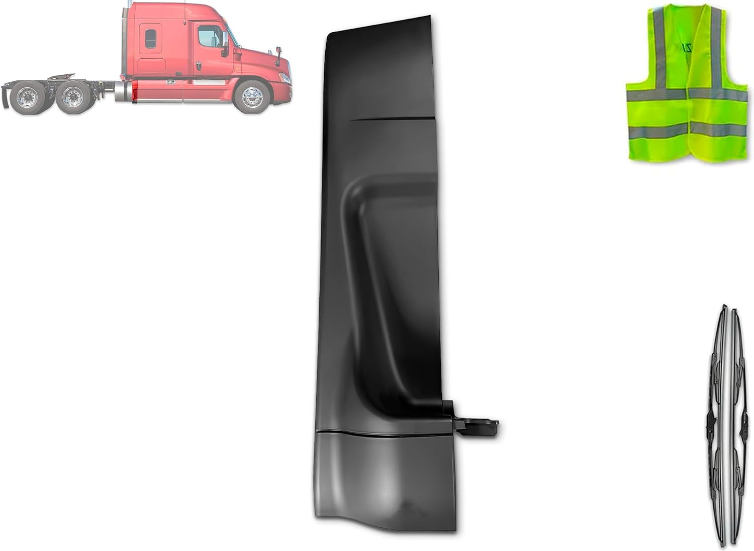 KOZAK Rear Fairing Panel Extension for Right Passenger Side, Compatible with Freightliner Cascadia 2008-2017 125, Includes Logo, 2x 22" Windshield Wipers, and Reflective Vest