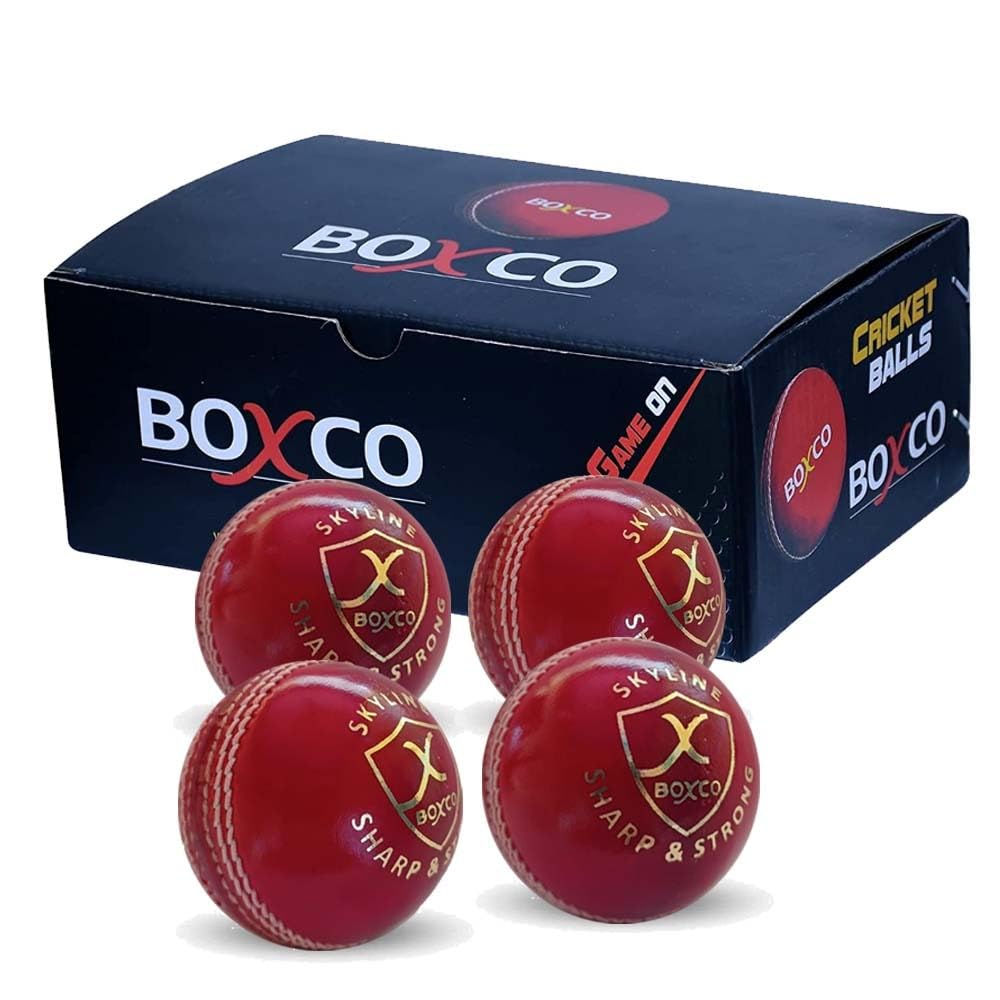 Skyline Hand Stiched Four Piece Cricket Leather Ball for T20, One Day and Test Matches (Red) (Pack of 4)