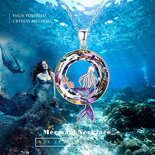Aoveao Mermaid Necklaces For Women Sterling Silver With Purple Circle Crystal Pendant Necklace Mermaid Starfish Choker Dainty Nautical Jewelry Birthday Gift For Girls Friend Daughter #TOP5