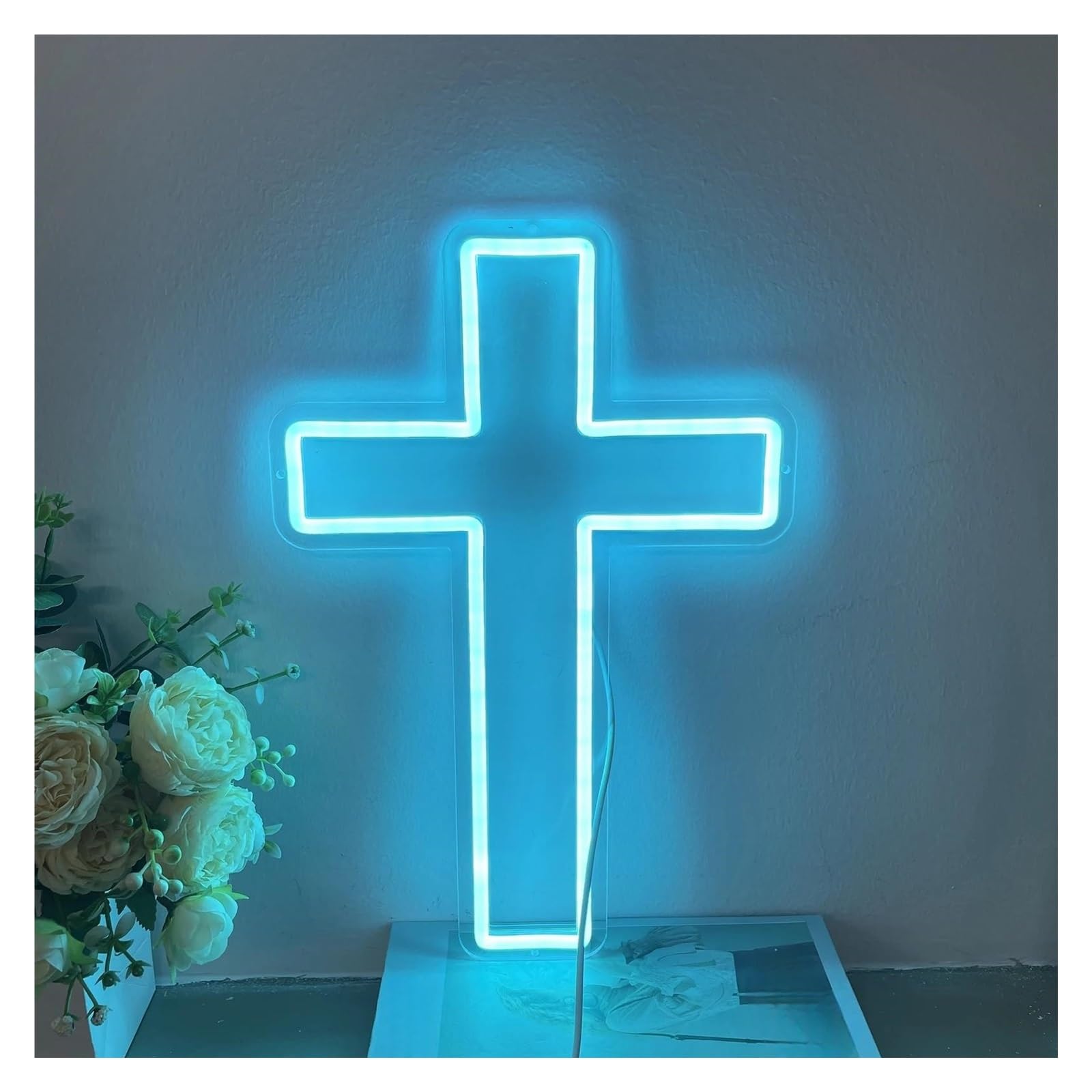 LEMST Signs Lamp USB Powered Cross Neon Signs Home Wall Decor Church Christian Cross Lights(B,34cmx43cm)