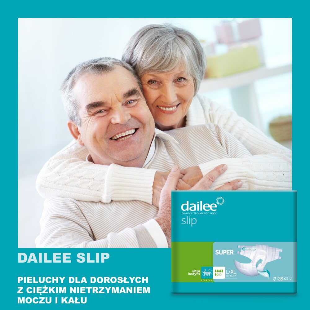 Dailee Slip L/XL - 112x pieluchy dla osób starszych w majtkach - 4 opakowania po 28 sztuk, chłonność Super 6,5 kropli - majtki chłonne nietrzymanie moczu dorosłych