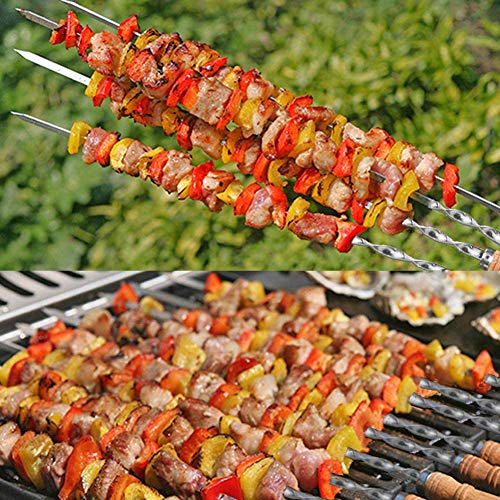 Amestar 12 Pack Kabob Skewers BBQ Barbecue Skewers Stainless Steel Sticks 22 Inch Heavy Duty Large Wide Reusable with Nonslip Wooden Handle Ideal for Shish Kebab Chicken Shrimp and Vegetables - Thumbnail 6