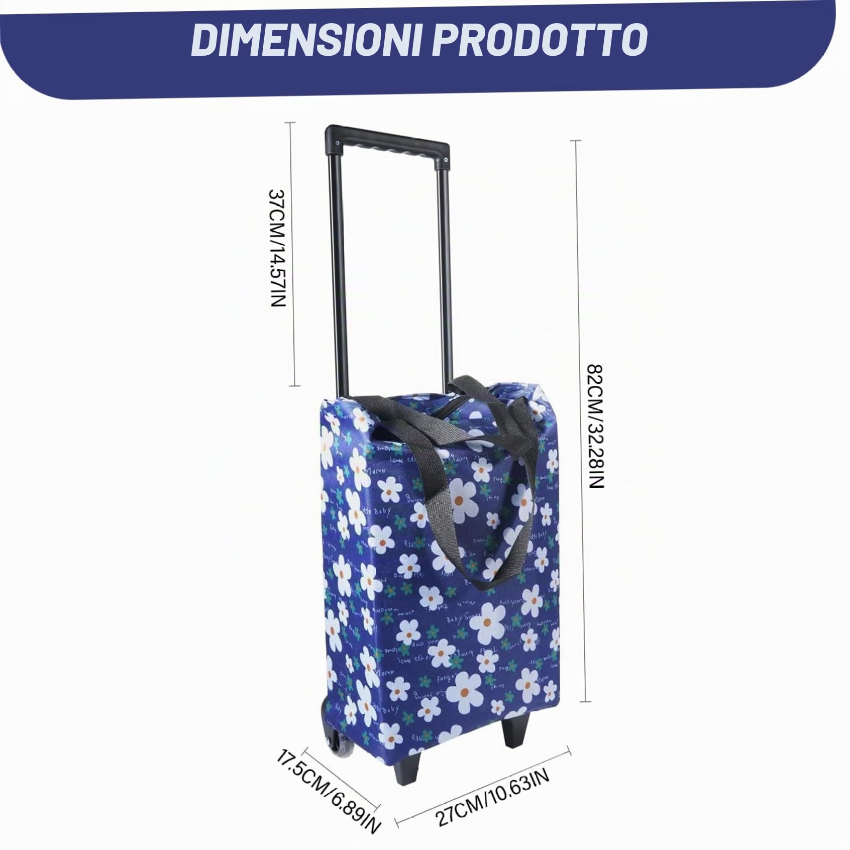 Borsa per la spesa su ruote, impermeabile, pieghevole, con manico telescopico, portata 20 kg