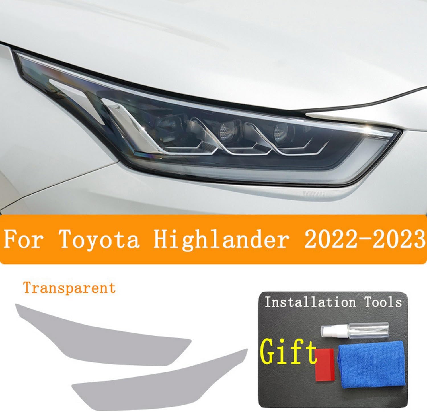 JCAKES 2 Pcs Car Headlight Protective Film Vinyl Restoration Transparent Black TPU Sticker，for Toyota Highlander 2022-2023 Accessories