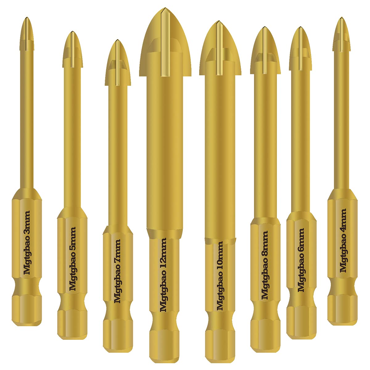 Mgtgbao 8PC Golden Concrete Drill Bit Set, Masonry Drill Bits Set Carbide Tip for Glass, Brick, Tile, Concrete, Plastic and Wood（3mm-12mm）
