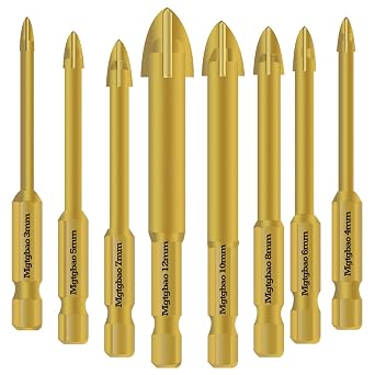 8PC Golden Concrete Drill Bit Set, Masonry Drill Bits Set Carbide Tip for Glass, Brick, Tile, Concrete, Plastic and Wood3mm-12mm