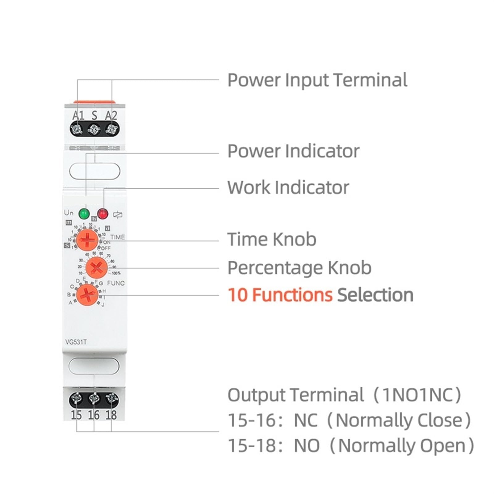 Zeitrelais, 12 V, 24 V, 220 V, 230 V, AC/DC, elektronisch, 16 A, modulares Zeitrelais mit 10 Funktionen und Verzögerungszeit einstellbar (AC DC 12–240 V)
