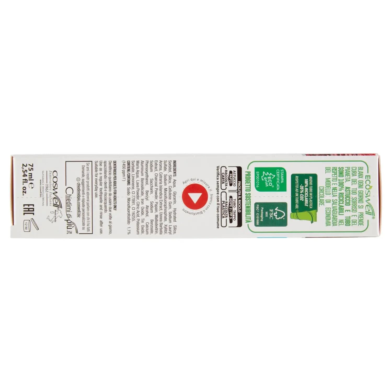 BlanX Dentifricio Black Volcano, Dentifricio Sbiancante, dentifricio sbiancante con lichene islandese e cenere vulcanica da 75 ml + portachiavi in omaggio Beni Culinari