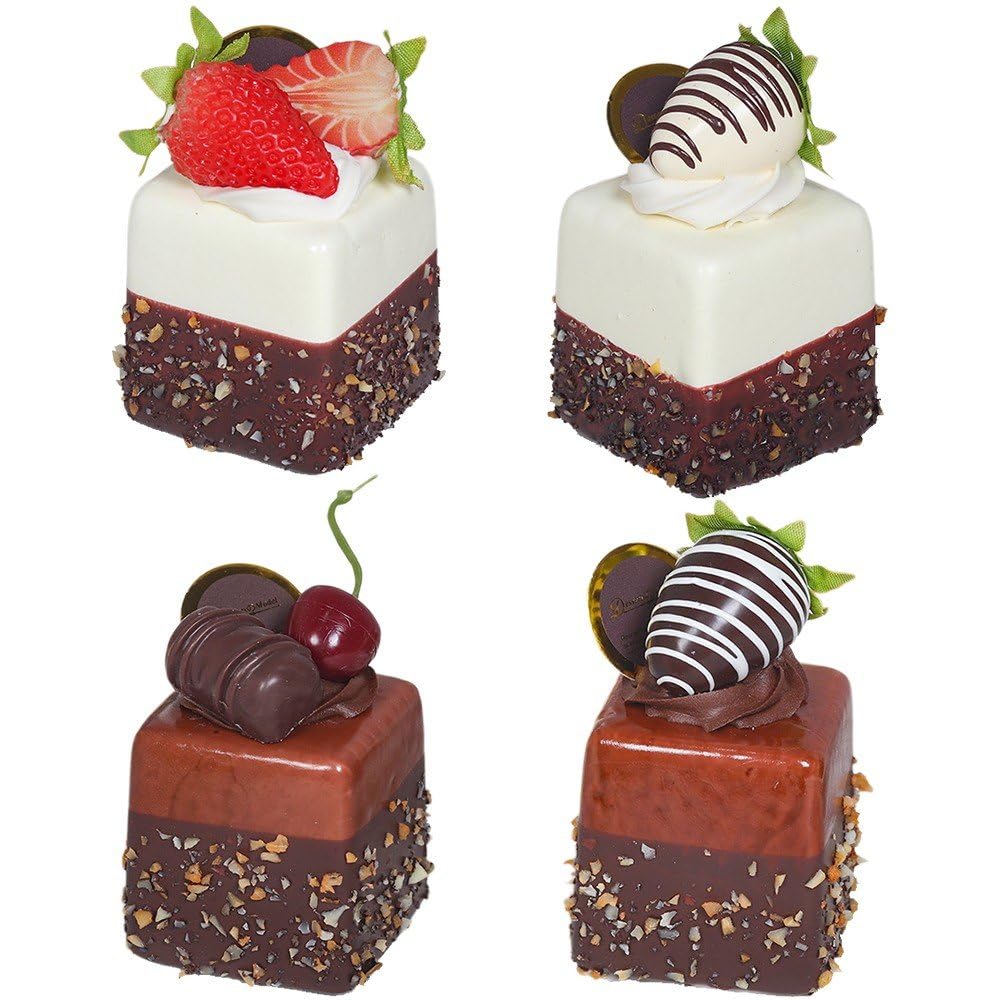 Stakee 4pcs Artificial Simulation Cake, Fake Cake Realistic Cake Dessert Model Realistic Cupcake Bread Dessert for Kitchen Food Window Display