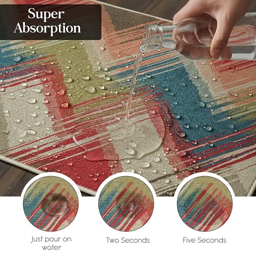 Image of Yellow Weaves 2 Pcs Jute Texture Non-Slip Bathmat, Water Absorbent Floor mat, Rugs, Door Mats for Bathroom, Living Room, Bedroom, Entrance, Outdoor, Kitchen, Office (Zigzag Multi)