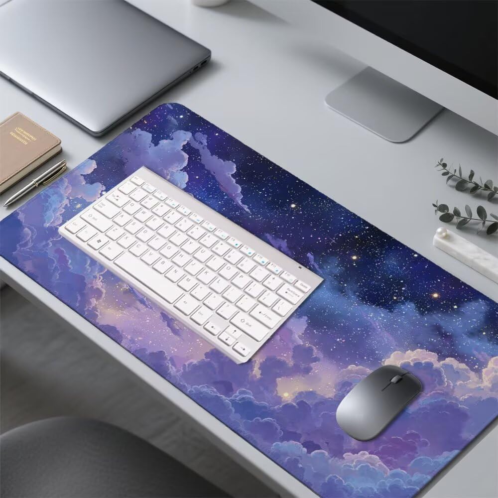 Tappetino Scrivania viola, Tappetino Gaming 1000x500x3mm Mouse Pad Nuvole Tappeto Mouse, Accessori Gaming, Ufficio Accessori, Migliora la Precisione e la Velocità, per Ufficio e Casa f-497