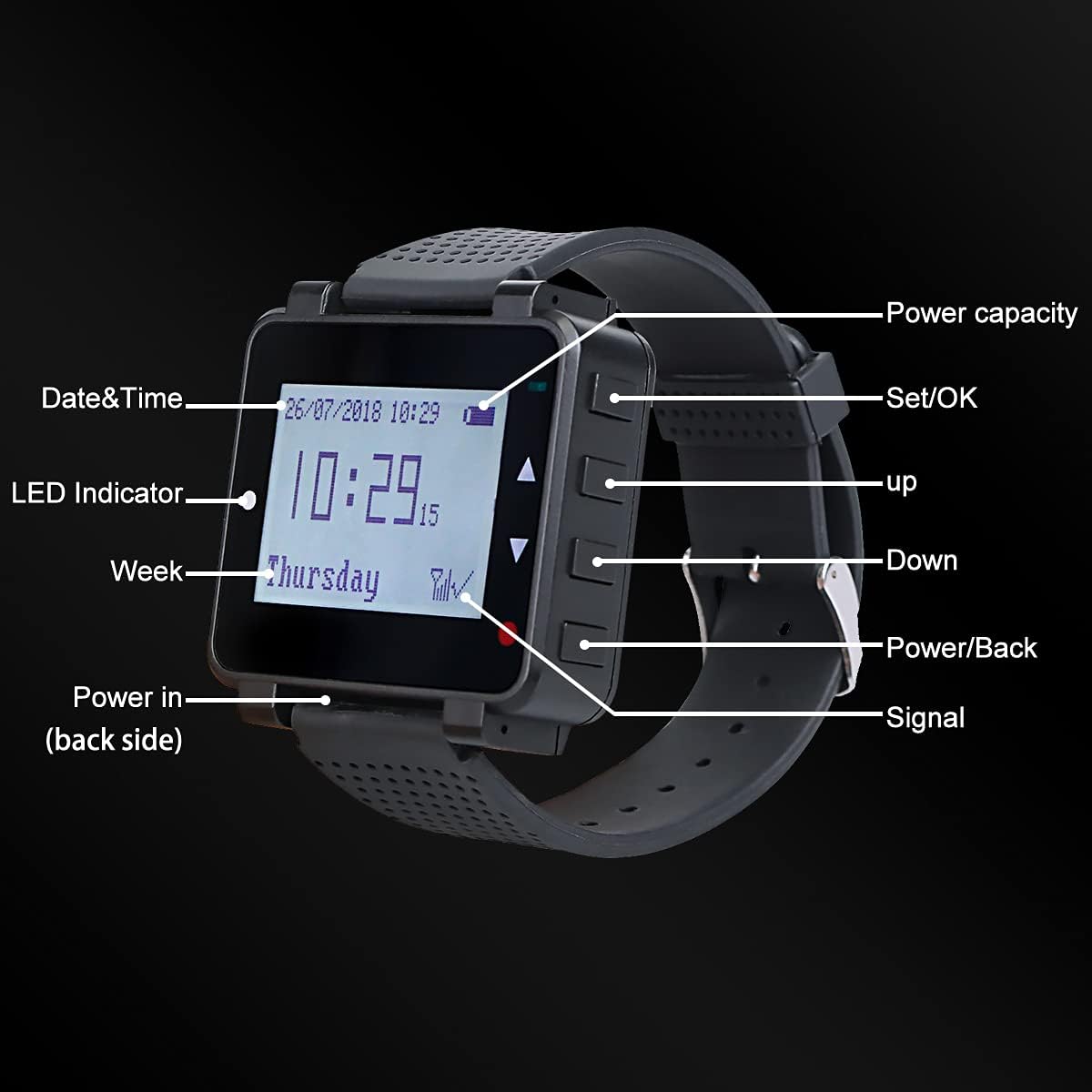 Retekess T128 Restaurant Pager System,Nurse Call System,7 Prompt Mode,Watch Receiver,Compatible with All Call Buttons for Restaurant,Hospital