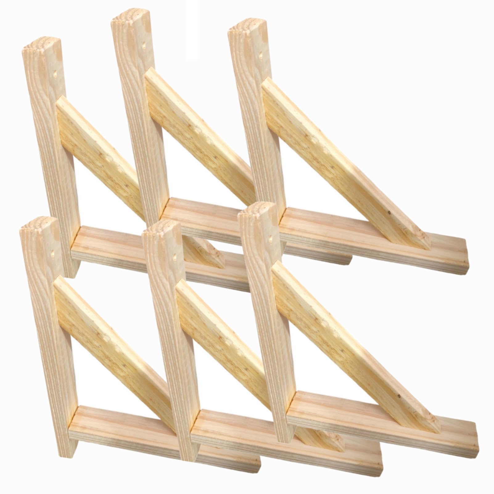 Escuadras soportes para repisas de Madera 6 unidades de Pino Aketemola | Escuadras de Estilo Natural para Baldas | Hechas a Mano | Fácil Instalación | 28x22 cm