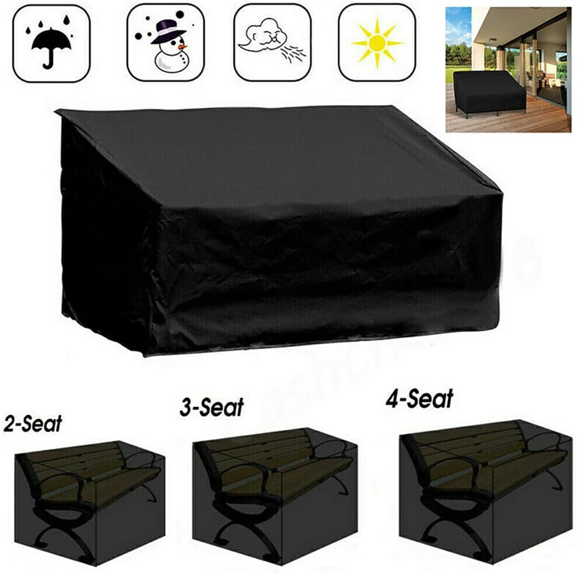 ECYC Heavy Duty 2 Seater Patio Bench Seat Cover, Outdoor Waterproof Furniture Cover Garden Patio Loveseat Cover, 52.76x25.98x35.04 inch