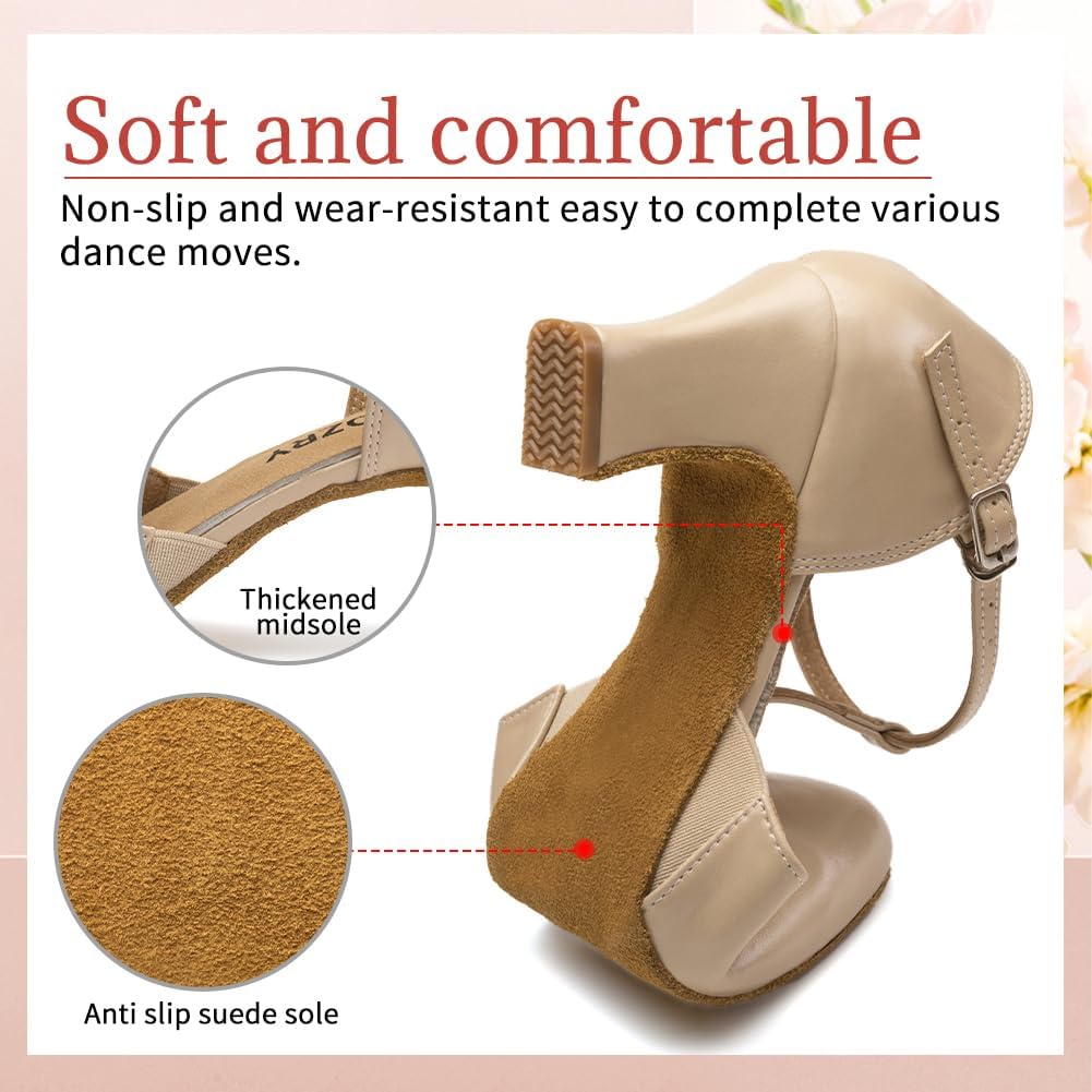 Character Shoes for Women T-Strap Closed Toe Latin Salsa Tango Standard Ballroom Dance Shoes,Model D29-Suede Sole-2.33" Heel