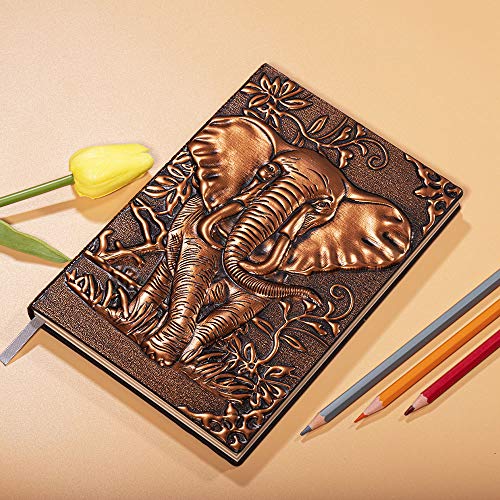 Molshine A5 (5.5" X 8.3") Embossed Journals Vintage Notebook,Retro Leather Bronze Diary,100 Sheets Paper,Hardcover Travel Notepad For Writing,Sketchbook,Collection,Gift,Decoration, Elephant(Redbronze) #TOP4
