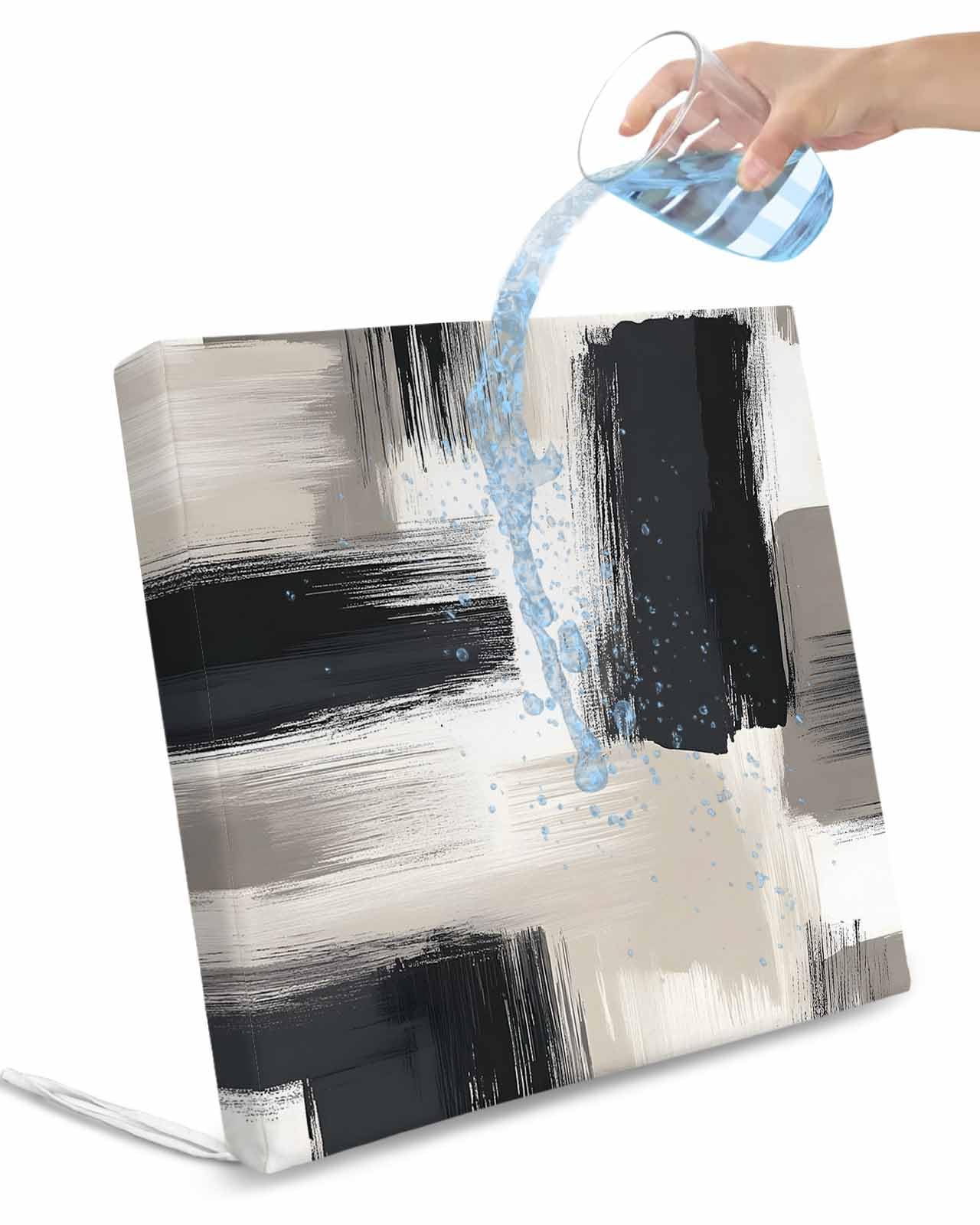 2 Pack Black Grey Waterproof Cushion Covers with Ties, Outdoor Patio Chaise Lounge Chair Seat Cushion Slip Covers Replacement(Only Cover) Geometric Vintage Retro Oil Painting 20