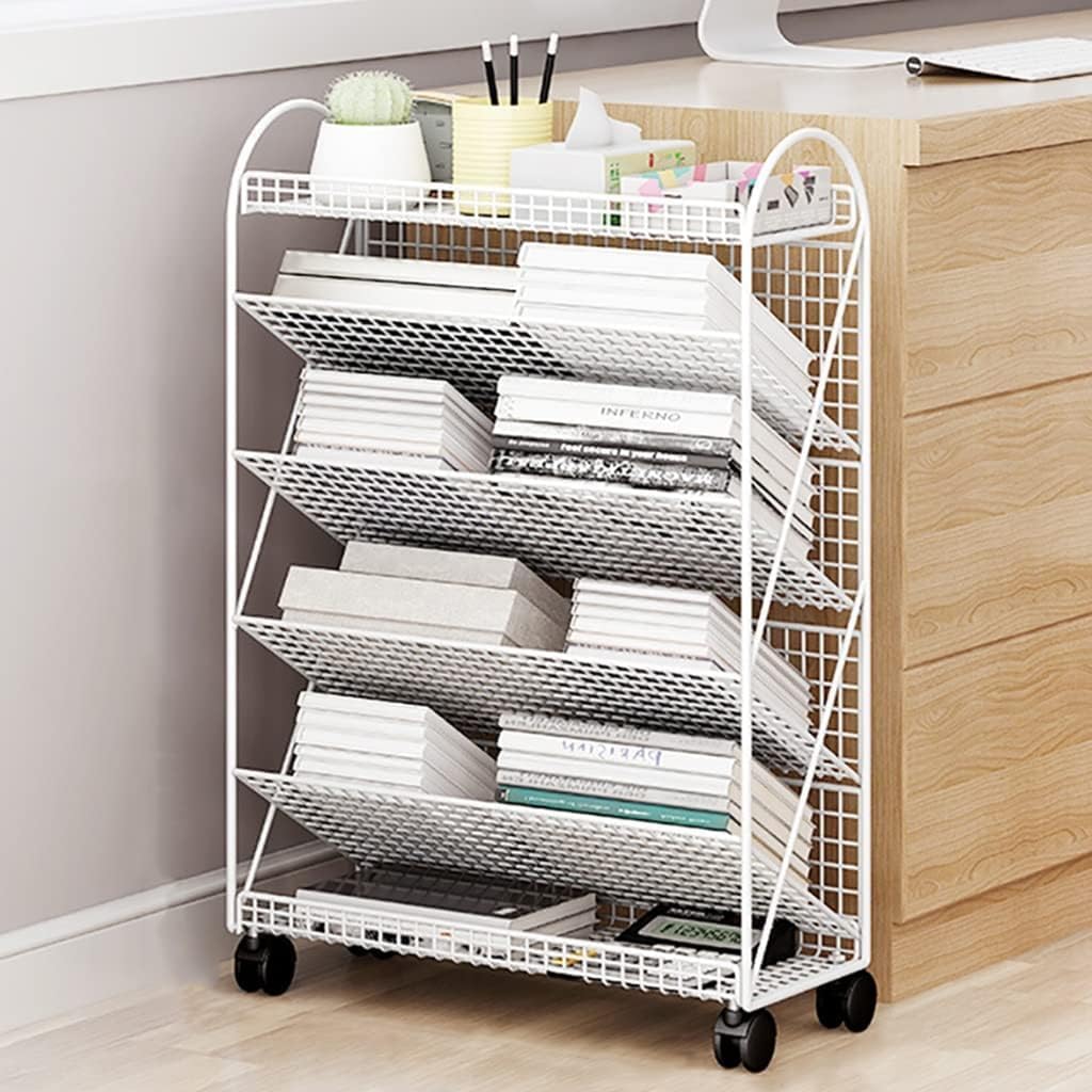 6-Tier V-Shaped Rolling Book Cart: Mobile Library Organizer for Home, Office & School(Color:Gold)