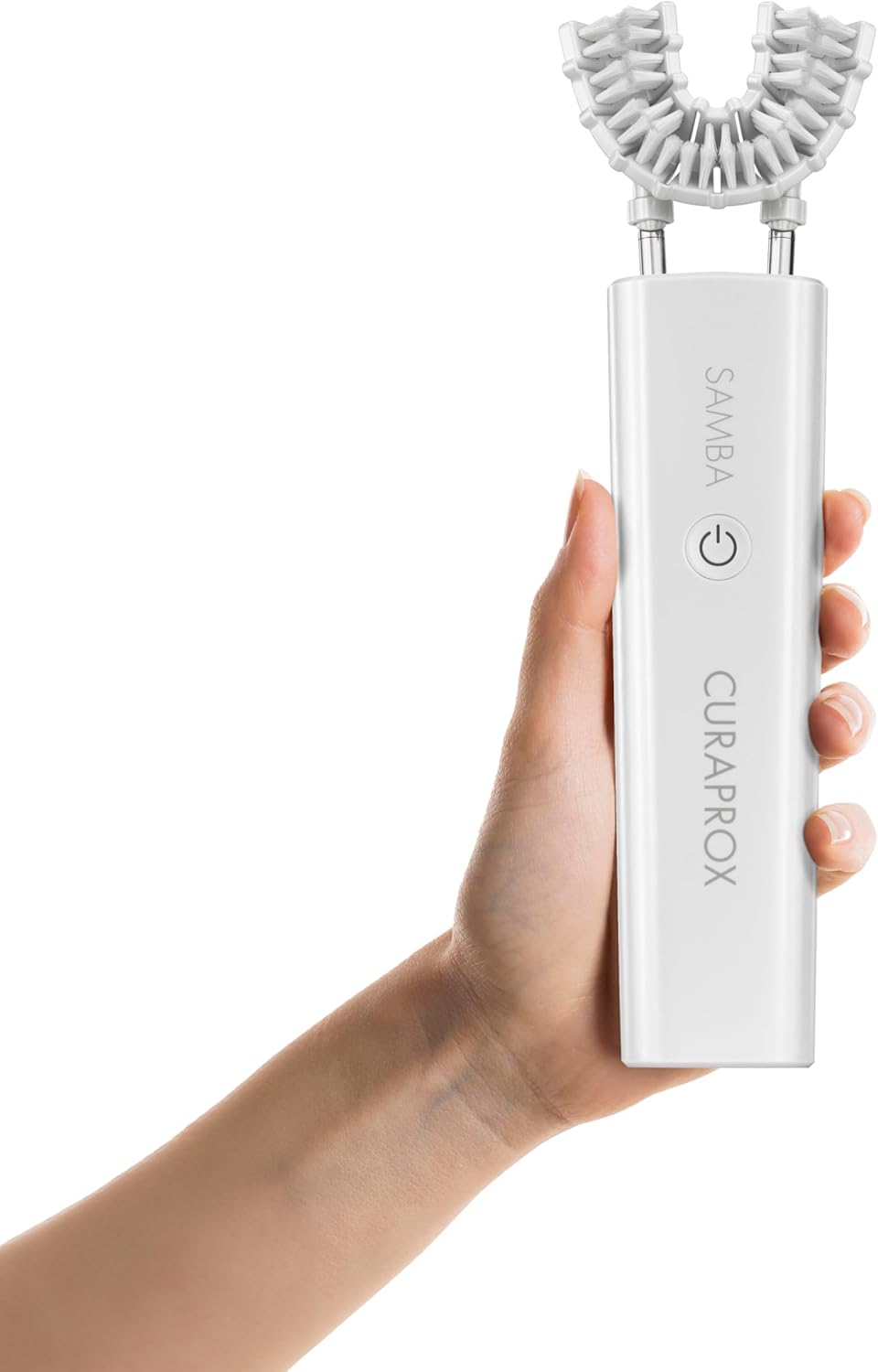 Curaprox Samba Robotic Toothbrush main unit held in a hand