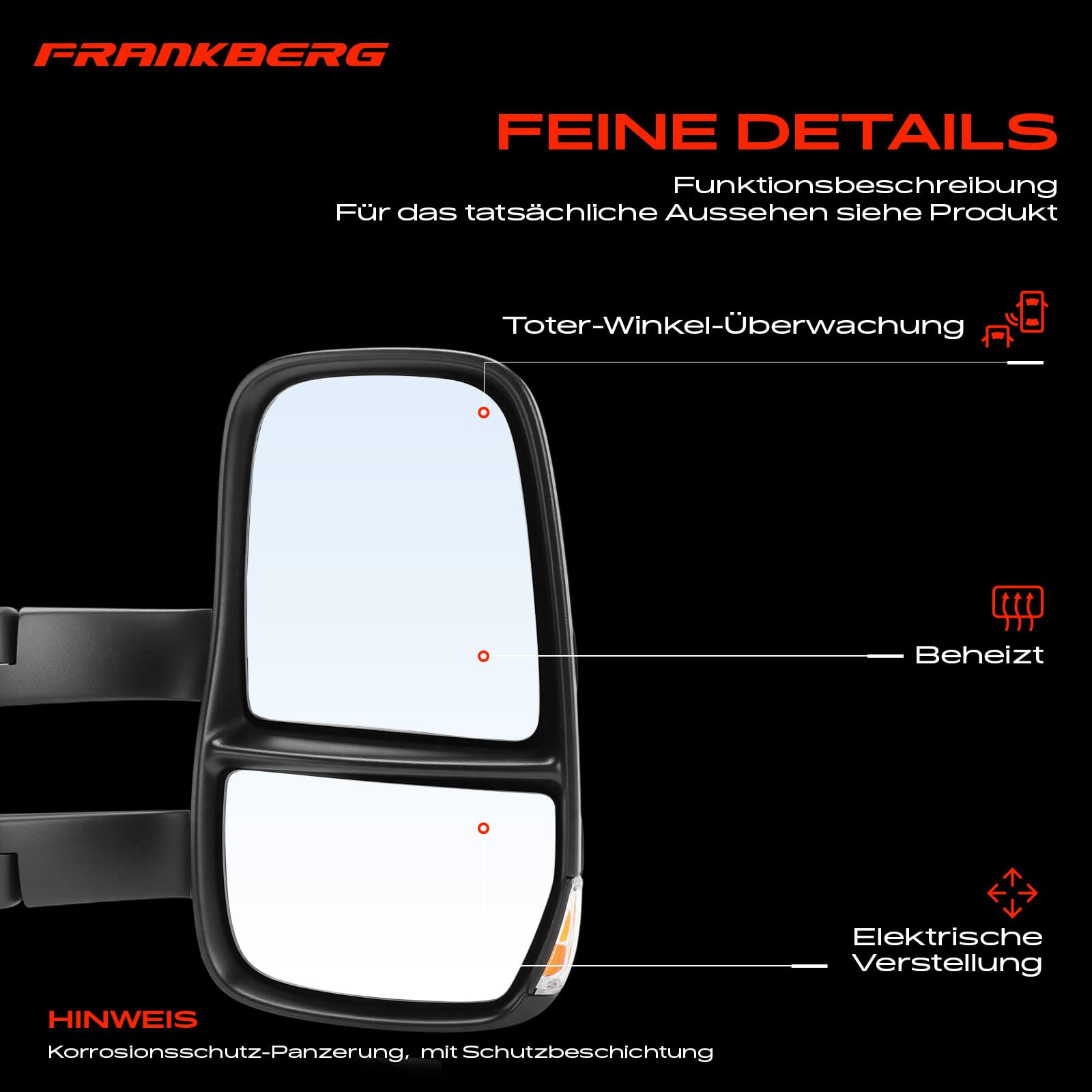 Frankberg Espejo retrovisor exterior derecho convexo calefactable.