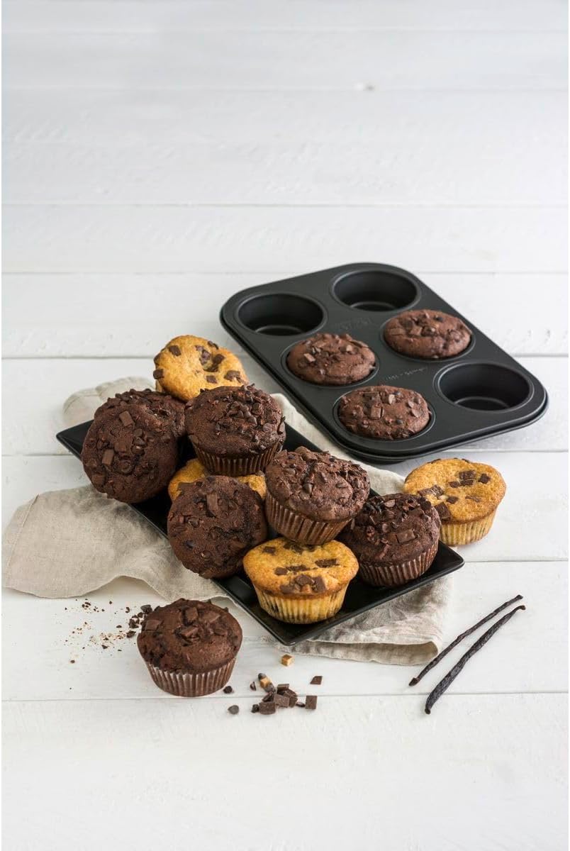 Zenker Muffin Tin for 6 Muffins, Black/Metallic, 11.02 x 7.48 x 1.18"