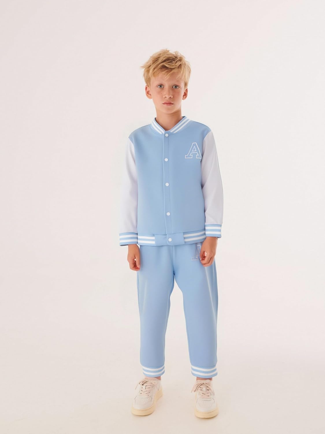 Boys Color Block Button Down Shirt and Jogger Pants Button Up Sweatsuits Sets (Size: 5-12T) - Image 2