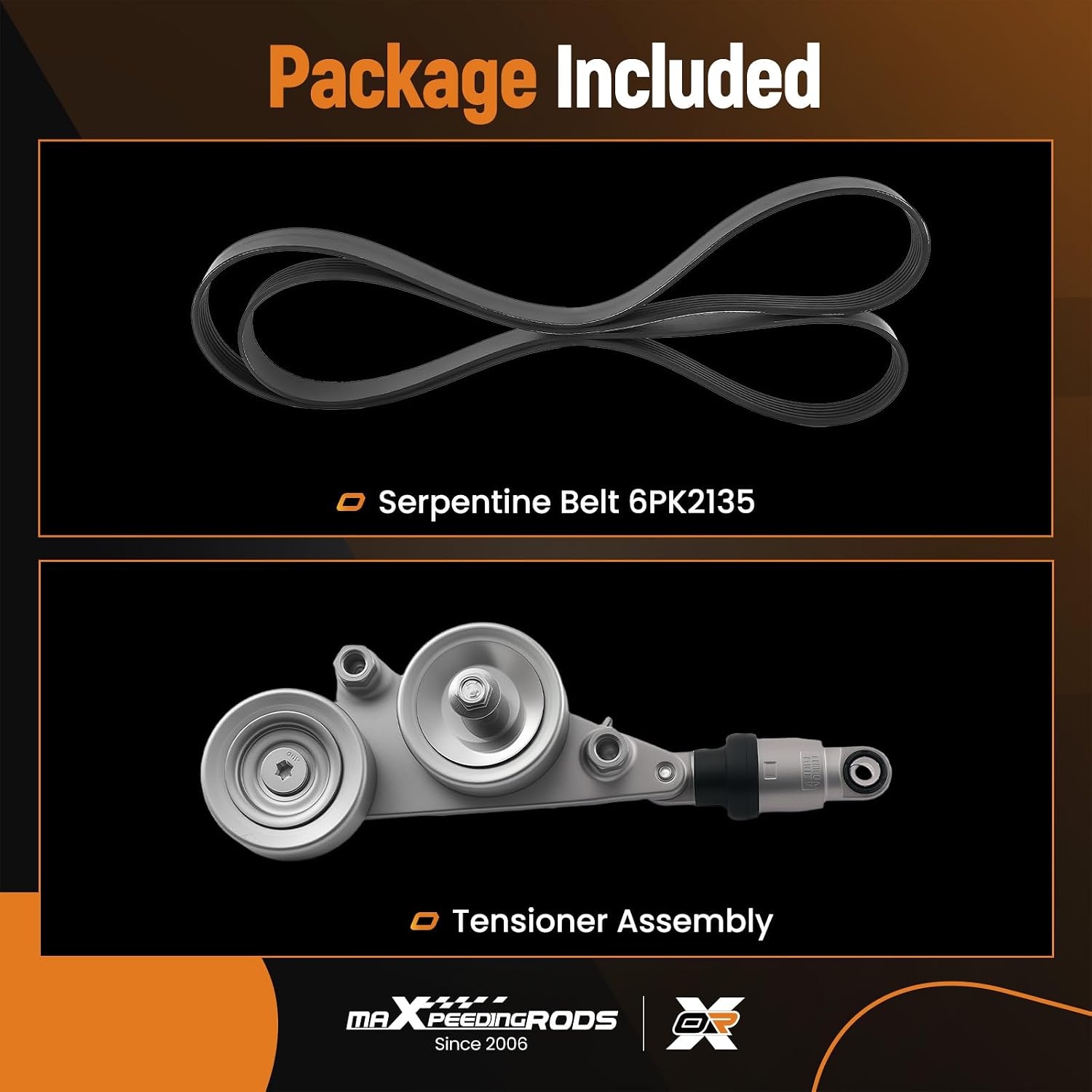 maXpeedingrods 39092 Serpentine Belt with Drive Belt Tensioner Assembly Pulley for Honda Odyssey 2005-2010 Pilot 2006-2011 Accord 2008-2010 3.5L 31170R70A01 31170RKB005 6PK2135
