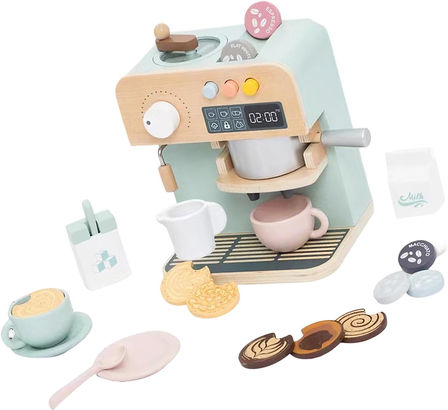 Wooden Pretend Coffee Maker Set for Ages 3-6 with Cups and Tools Promoting Creativity Manual Coffee Coffee