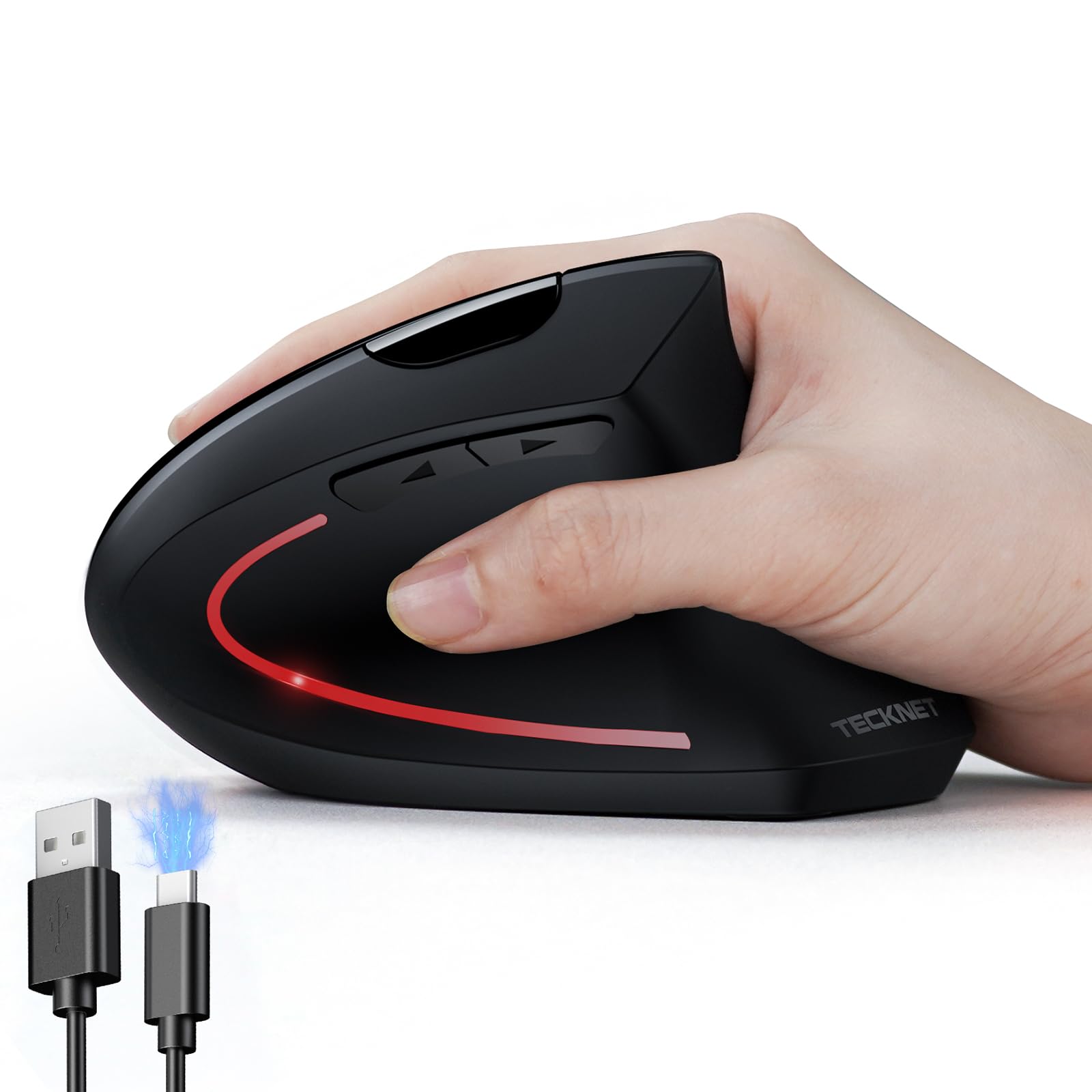 Ergonomic Mouse, Rechargeable Vertical Ergo Mouse Wireless 800-4800 Levels 5 Adjustable DPI, Silent 2.4GHz Optical Carpal Tunnel Mouse for Right Hand, USB Wireless Mice for Laptop, PC