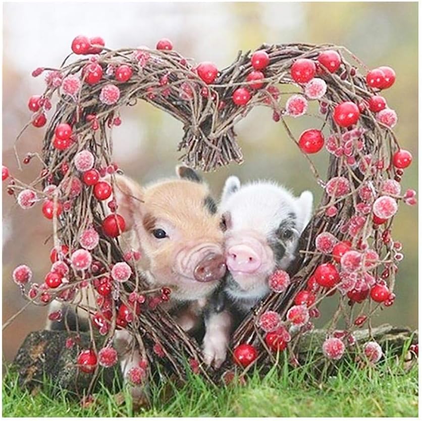 Prosperveil 5D Diamond Painting Kits DIY Rhinestone Embroidery Cross Stitch Craft Canvas Pictrure for Living Room Bedroom Home Wall Decor (Pig and Heart Berries Garland)