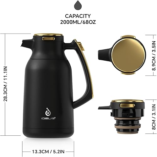 Miniatura 5 de IDEUS Jarra térmica de café de acero inoxidable de 68 onzas y dispensador de bebidas Airpot de 74 onzas