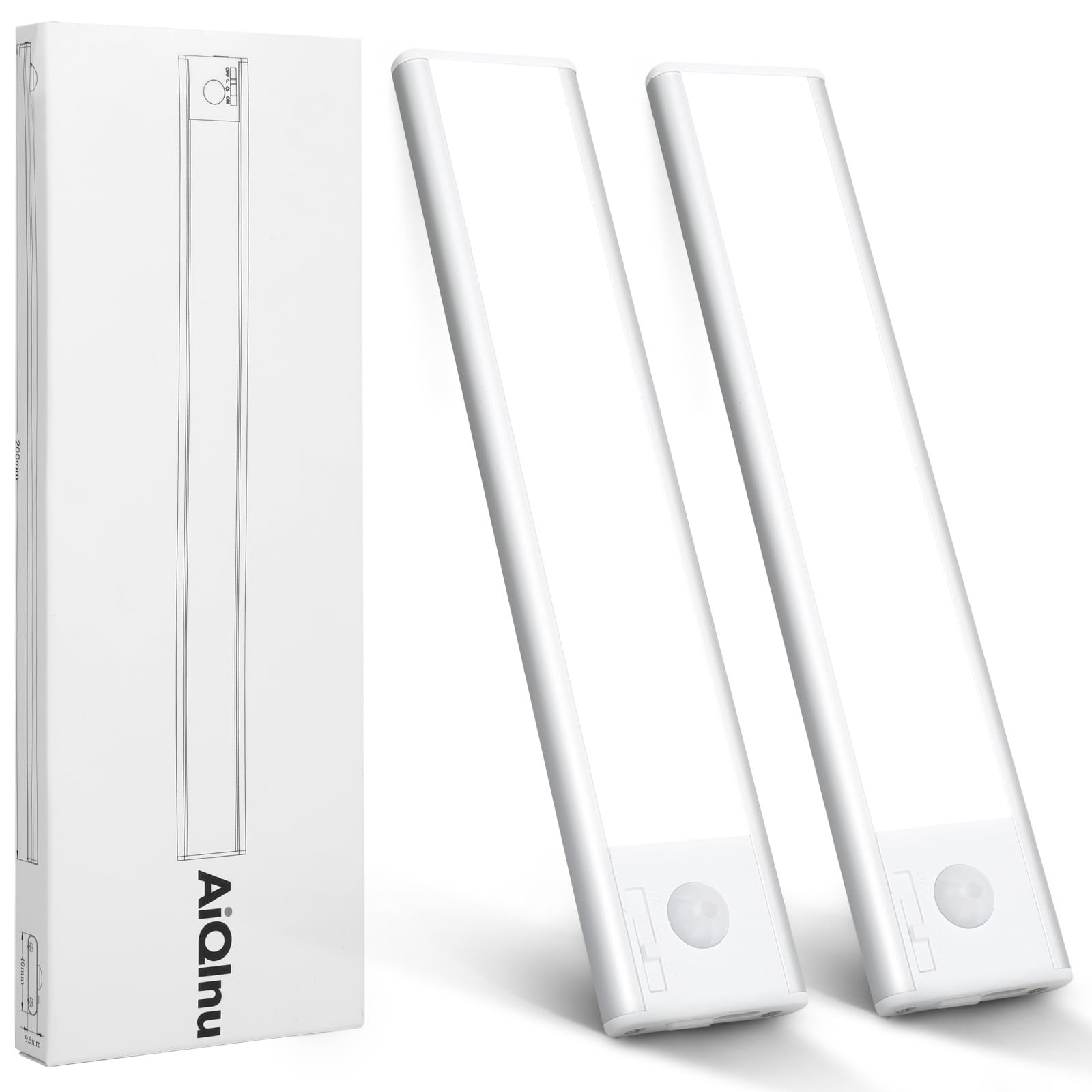AiQInu 66 LED Cabinet Light with Motion Sensor, USB Rechargeable LED Under Cabinet Light, 20 cm Dimmable Cabinet Light with Magnetic Strip Sticker for Kitchen, Stairs, Corridors