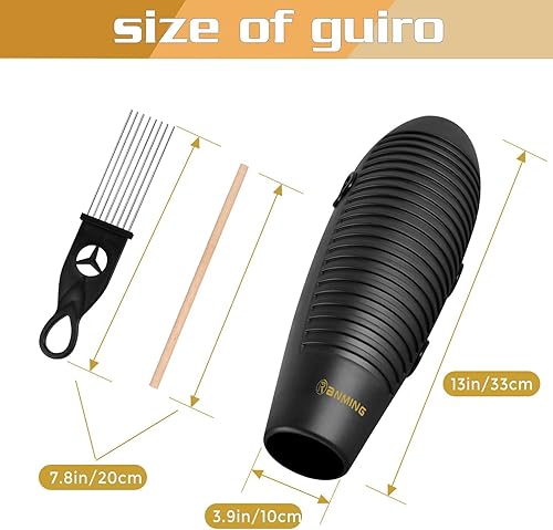 Miniatura 3 de Instrumento Guiro, Super Guiro de 3.9 x 13 pulgadas, instrumento de percusión latina en forma de pez con 2 raspadores herramienta de entrenamiento