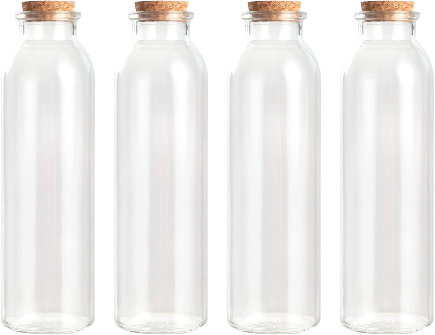 Magic Season Decorative Glass Bottles with Cork Stoppers (12 fl oz. Round Bottles / 4 Pcs)