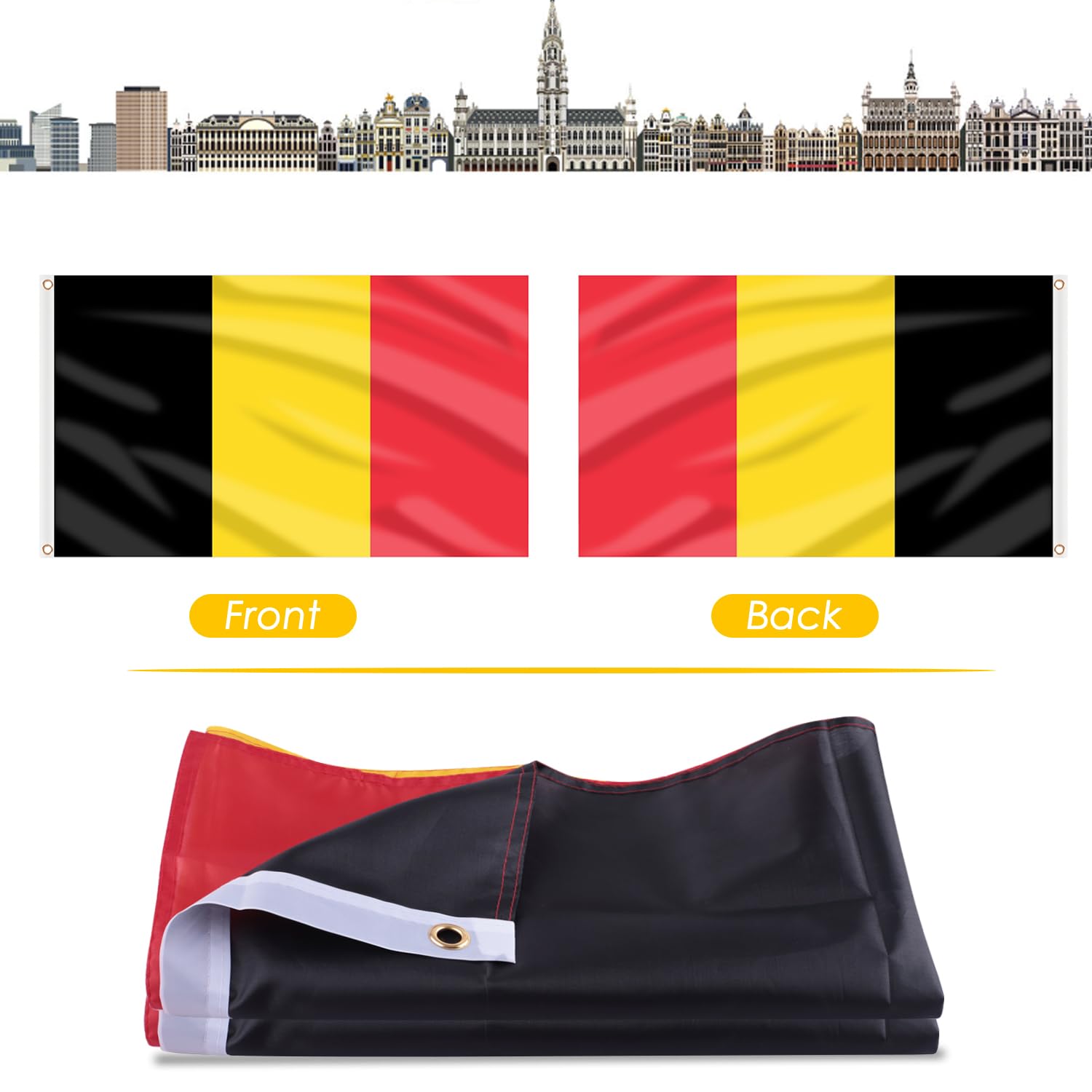 Belgien Flagge 90x150 Cm - Schwarz-Gelb-Rot, Polyester, Mit Ösen, Wasserfest