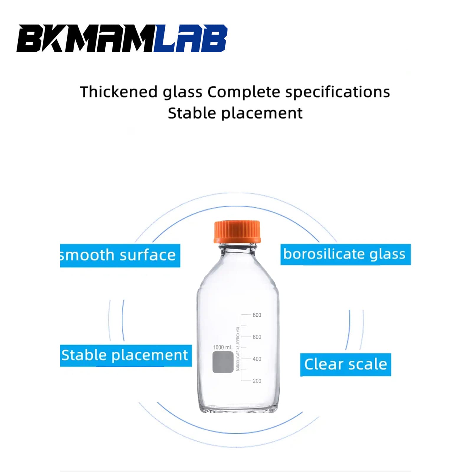 Botellas redondas de vidrio de borosilicato de 1000 ml con tapa de rosca GL45, temperatura máxima de 270 °F, paquete de 3
