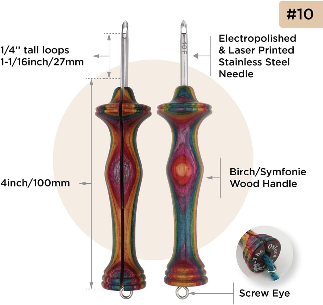 The Oxford Punch Needle #10 (1/4 inch Loop) Fine Point Punch Needle | Patented Design | Ergonomic Colorful Symfonie Wood Handle | Electropolished Steel Tip | Ideal for Rug Hooking