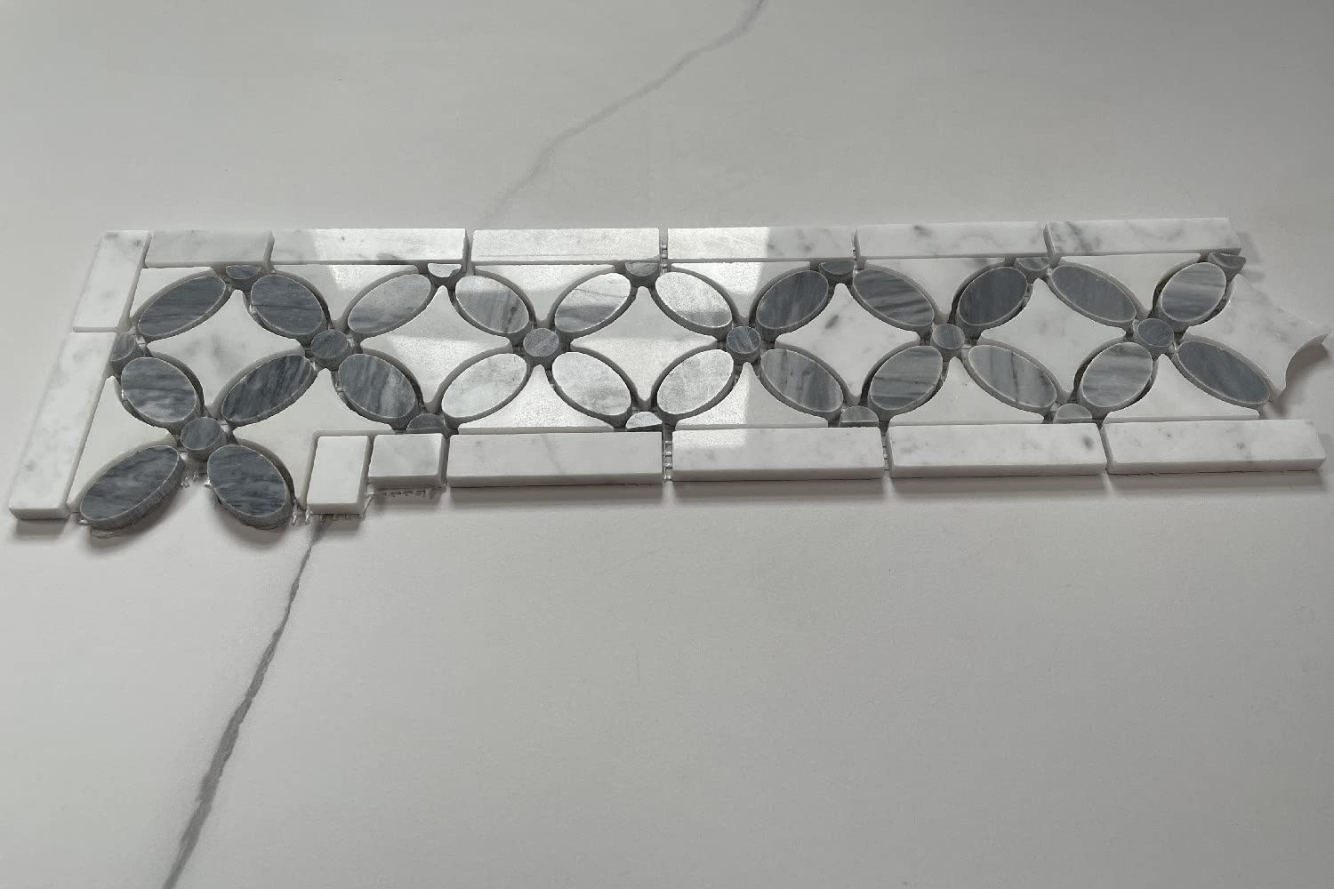 Stone Center Online Carrara White Marble Flower Mosaic Border Listello Tile  w/ Bardiglio Gray Polished Kitchen Bath Wall Floor Backsplash Shower (1  Sheet) - - Amazon.com