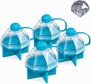 Diamond Ice Ball Mold with Rope, Food Grade Silicone Large Ice Maker, Easy Release Reusable Ice Mold, BPA Free （4-pack-Blue）