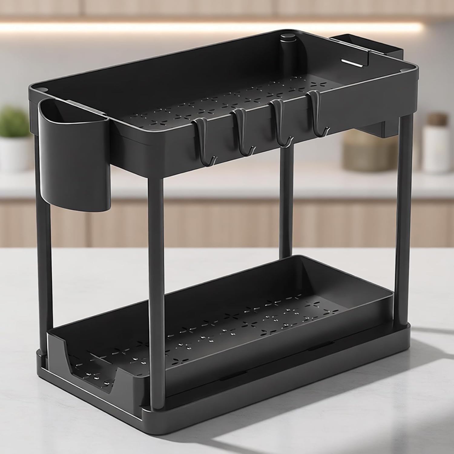 2pcs Under Counter Sliding Storage Rack Pull Out Cabinet Organizers 2 Tiers Slide Out Sink Shelf Cabinet Storage Shelves Space Saving Sink Shelf