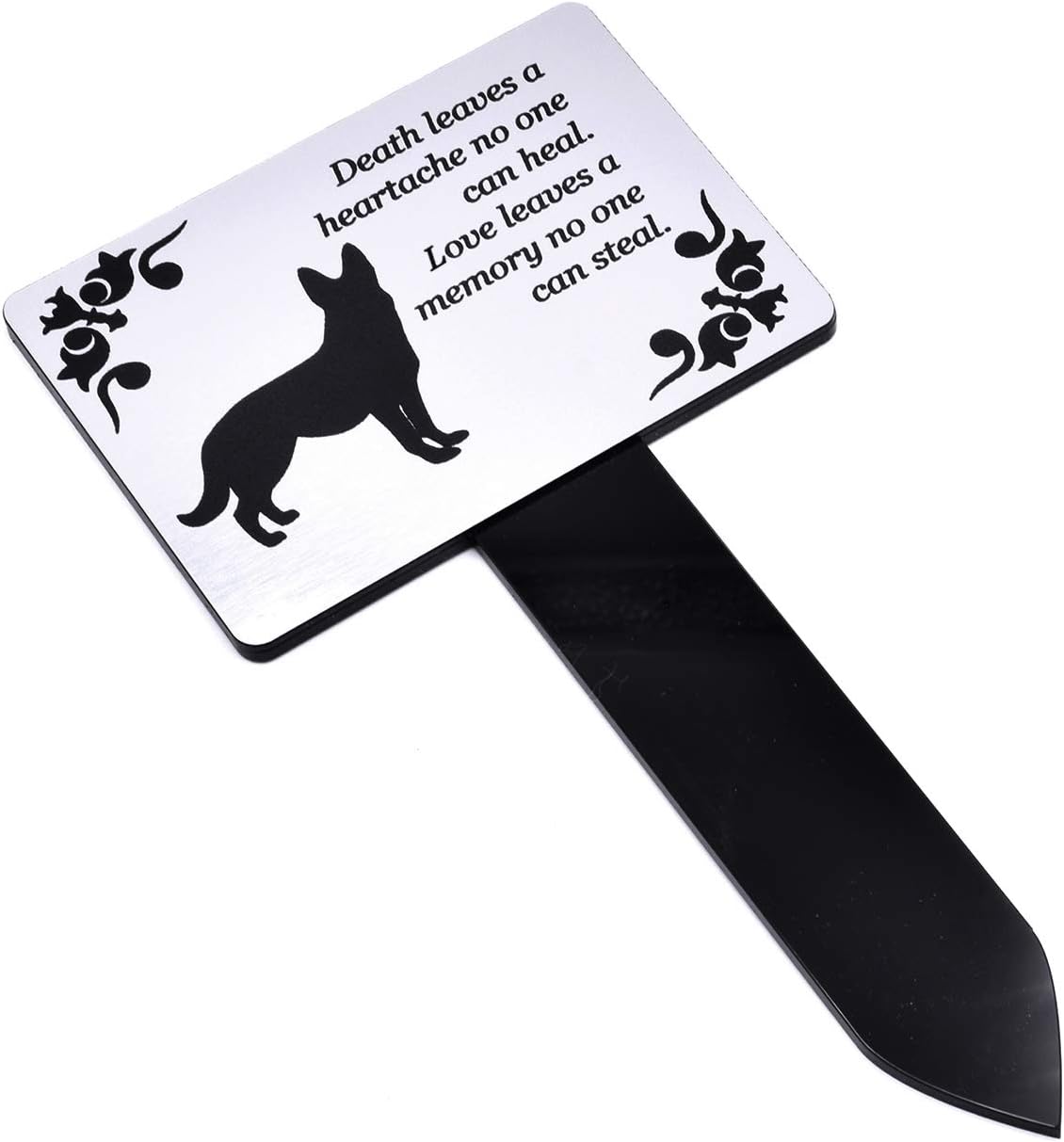 Origin Dog Memorial Plaque Stake Silver and Black - Outdoor Garden Waterproof (German Shepherd)