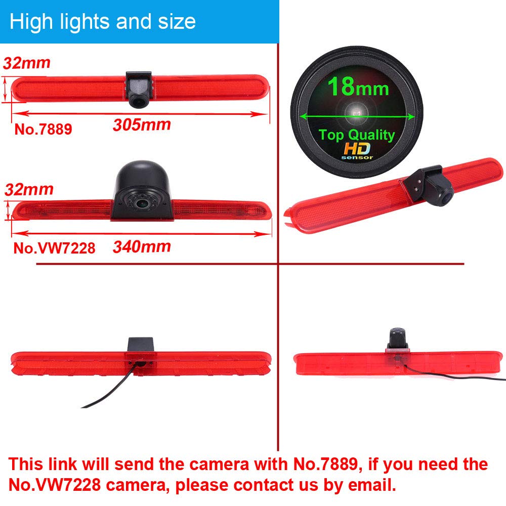 Con monitor LCD de 7 pulgadas, HD 1280p, tercer techo, lámpara de freno, luz trasera, cámara de seguridad para VW T5 Multivan Caravelle T6 con techo alto/T5 C